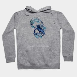 Raven in blue roses small version Hoodie